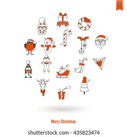 Christmas and Winter Icons Collection. Simple and Minimalistic Style. Vector
