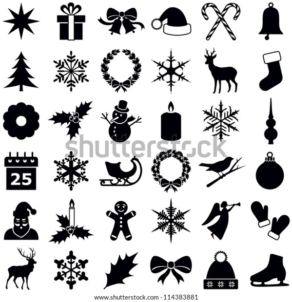 クリスマスと冬のアイコンコレクション ベクターシルエット のベクター画像素材 ロイヤリティフリー 114383881