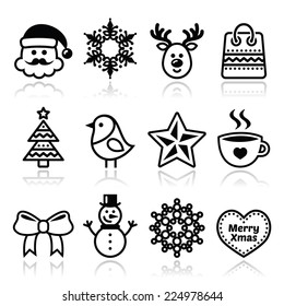 Christmas, winter icons set - Santa Claus, snowman 