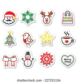 Christmas, winter icons set - Santa Claus, snowman