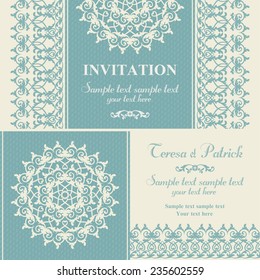 Christmas winter invitation, snowflake and pattern, blue and beige