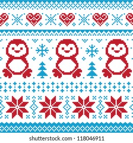 Christmas And Winter Knitted Pattern, Card - Scandynavian Sweater Style