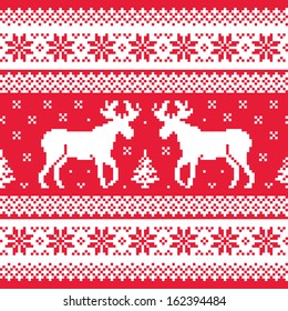 Christmas and Winter knitted pattern with reindeer 
