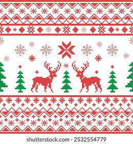 Christmas Winter knitted seamless pattern, featuring deer traditional Scandinavian style, brings cozy charm festive designs, making it perfect for holiday cards, sweaters, and seasonal decor.