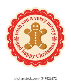 Christmas Winter Lacy Label Icon with Gingerbread Man on Isolated White Background