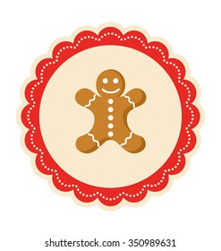 Christmas Winter Lacy Label Icon with Gingerbread Man on Isolated White Background