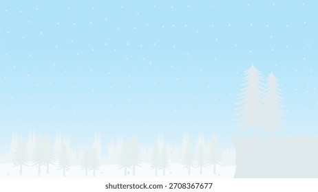 Christmas winter landscape background with snow falling and pine forest illustration