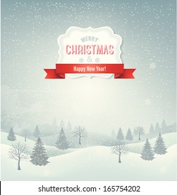 Christmas winter landscape background. Vector. 