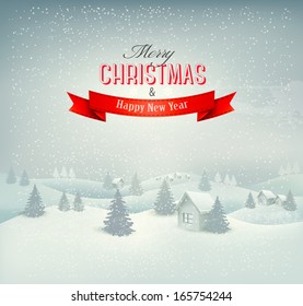 Christmas winter landscape background. Vector. 