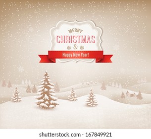 Christmas winter landscape background. Vector. 