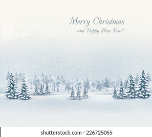 Christmas winter landscape background. Vector. 