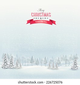 Christmas Winter Landscape Background. Vector. 