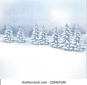 Christmas winter landscape background. Vector. 