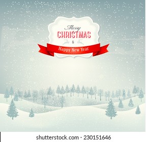 Christmas winter landscape background. Vector. 