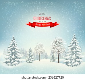 Christmas winter landscape background. Vector. 