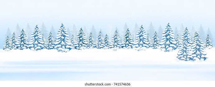 Christmas winter landscape background. Vector. 