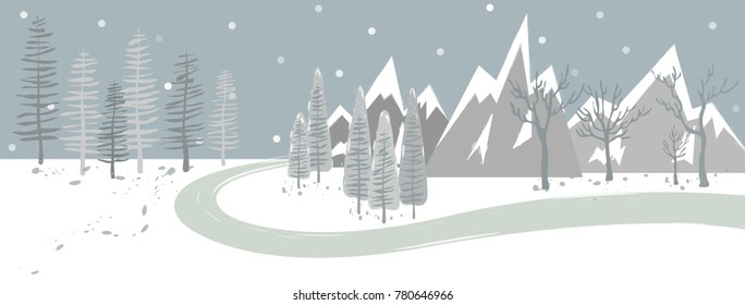 Christmas winter landscape background vector illustration. Winter and christmas landscape vector for page cover or web header. Pastel snowing winter background.