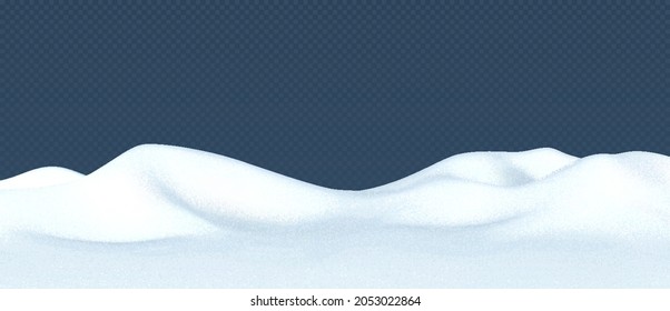 A Christmas winter landscape with drifts of snow. 3D realistic snow background. Snow drifts isolated on transparent background.  Christmas Vector illustration EPS10