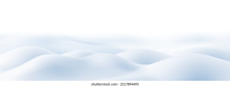 Christmas winter landscape with drifts of snow. 3D realistic snow background. Snow drifts, New Year and Xmas wintertime vector illustration. snowy scenery