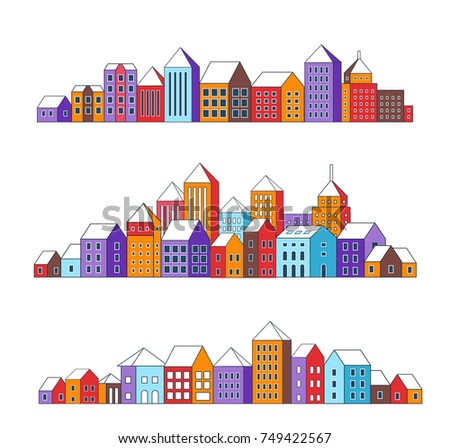 Christmas winter landscape flat city xmas backdrop urban building background for holiday and design