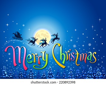 Christmas winter landscape with Merry Christmas text