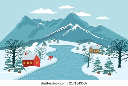 Christmas, winter landscape, skating rink. Vector.