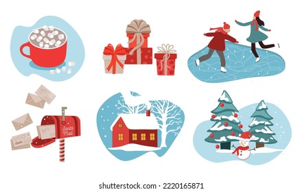 Christmas, winter landscape, skating rink. Vector.	
