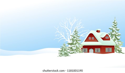Christmas winter landscape with small settlement