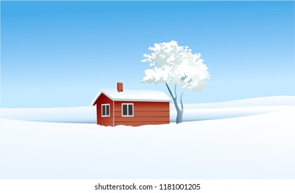 Christmas winter landscape with small settlement