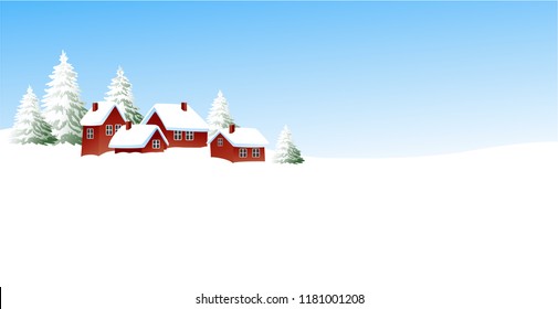 Christmas winter landscape with small settlement