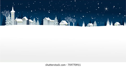 Christmas winter landscape with small village