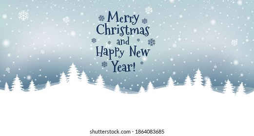 Christmas Winter Landscape With Snowflake With Gradient Mesh, Vector Illustration