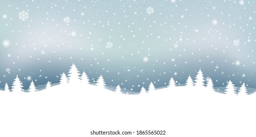 Christmas Winter Landscape With Snowflake With Gradient Mesh, Vector Illustration