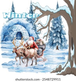 Christmas Winter Landscape with Trees Editable file
