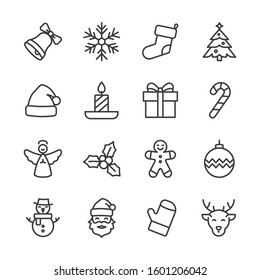 Christmas and winter line icons set