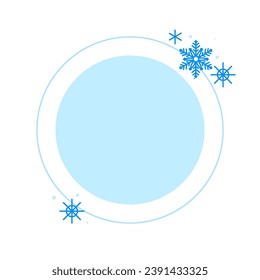 Christmas winter linear blue circle frame with snowflake, Modern minimalist aesthetic line elements, geometric forms. Vector sparkle for social media or poster design, simple decorative boho style
