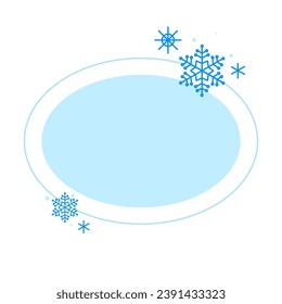 Christmas winter linear blue oval frame with snowflake, Modern minimalist aesthetic line elements, geometric forms. Vector sparkle for social media or poster design, simple decorative boho style
