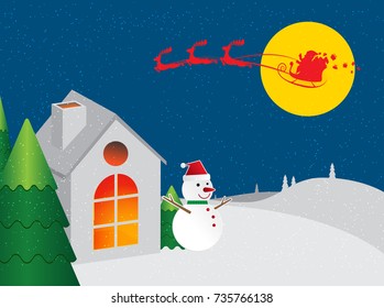 Christmas winter moonlight shines on the snow Santa Claus is coming to city, merry Christmas and happy new year vector