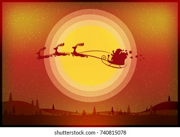 Christmas winter moonlight shines on the snow Santa Claus is coming to city, merry Christmas and happy new year vector