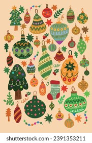 Ilustración del símbolo vectorial del árbol de ornamentos de invierno de Navidad