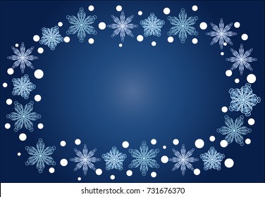 Christmas, winter oval frame of snowflakes on a blue background