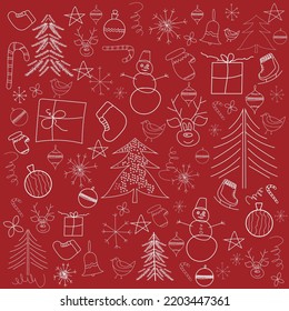 christmas winter pattern with white outlines on red vector