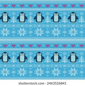 Weihnachtsmusiken Winter Pinguin Strickmuster Fliesen Vektorgrafik