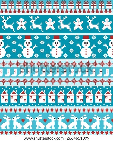 Christmas Winter Pixel Art Seamless Pattern