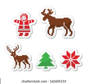 Christmas winter pixelated vector icons set 