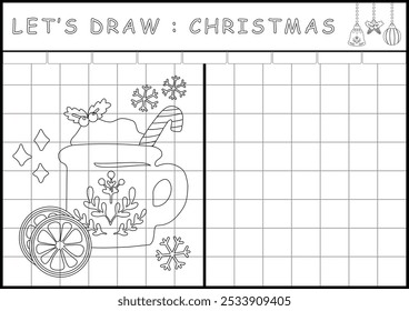 Natal inverno printable planilha desenho modelo página em preto e branco contorno ilustração. Livro de cores e de desenho para as competências das crianças
