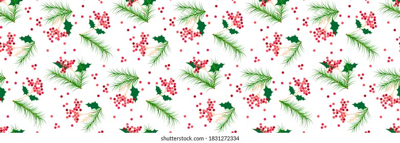 Weihnachten, Winterrote Beeren, Zweigstellen auf Baum, Hintergrundmuster