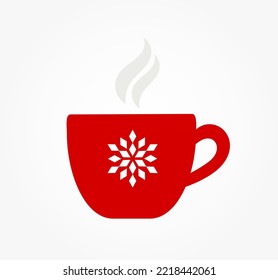 Christmas winter red coffee cup with snowflake pattern. Vector illustration.