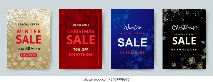 Christmas and winter sales templates. Abstract background with snowflakes. Holiday vector illustration