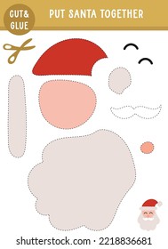 Christmas winter Santa Claus printable activity sheet page for kids. Cut and glue. Put Santa together.